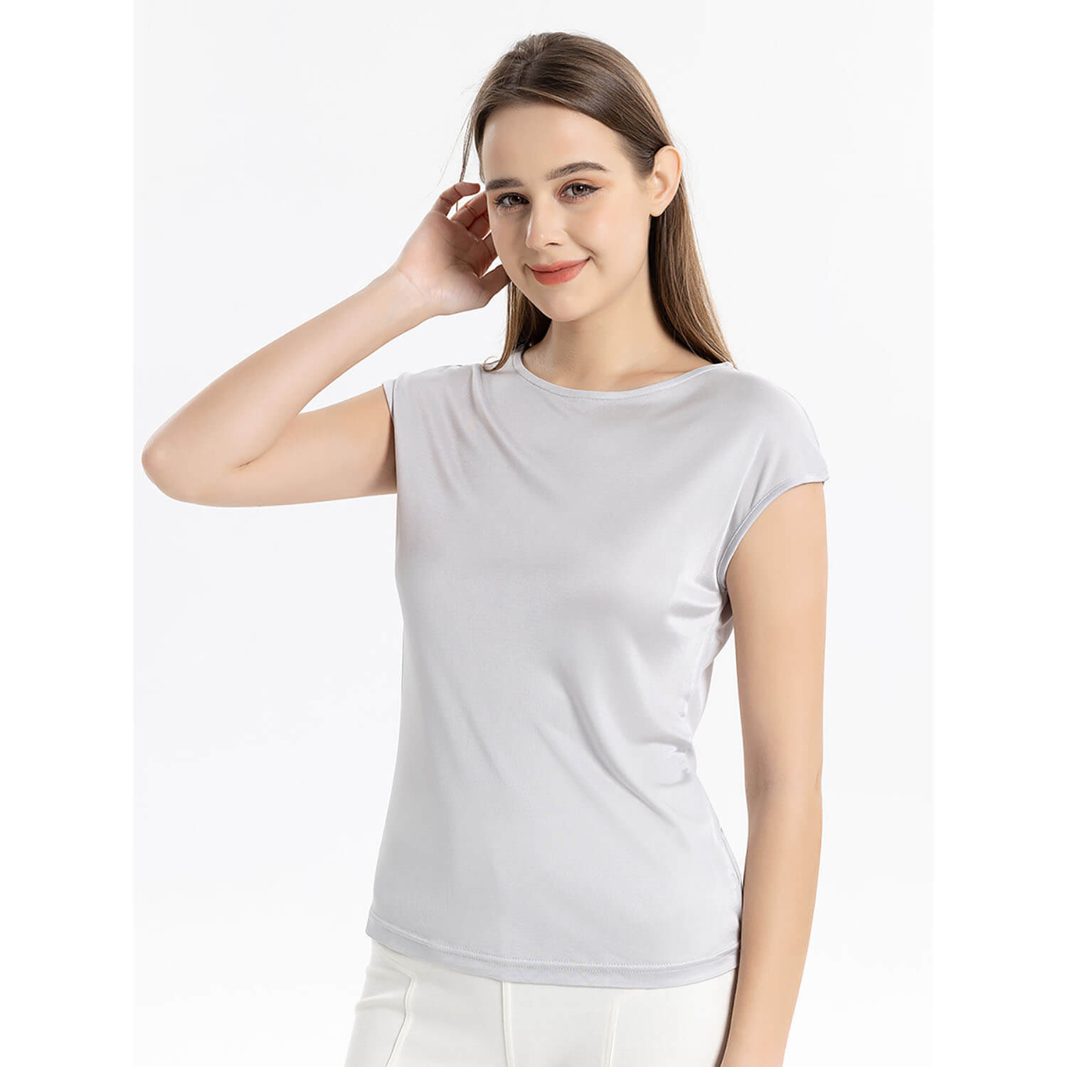 Silk knitted women's T-shirt slim vest mulberry silk round neck bottoming shirt - slipintosoft