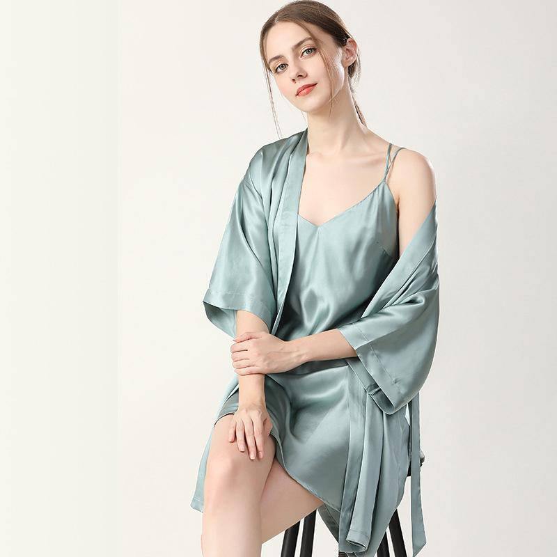 Women Pure Sexy Silk Nightgown And Robe Set