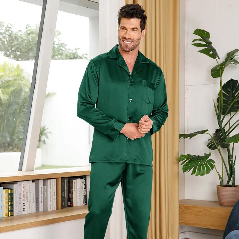 Silk Pajamas for Men Long Sleeve Soft Comfortable 100% Real Silk Pajamas Set - slipintosoft