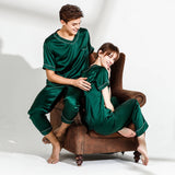 Silk Pajamas Set for Couple Matching Pjs  V Neck pure Silk Pajamas