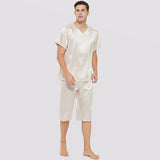 100% Mulberry Silk Short Mens Silk Pajama Set Summer Silk Sleepwear Two-Piece Pajamas Set - slipintosoft