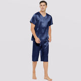 100% Mulberry Silk Short Mens Silk Pajama Set Summer Silk Sleepwear Two-Piece Pajamas Set - slipintosoft