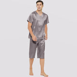 100% Mulberry Silk Short Mens Silk Pajama Set Summer Silk Sleepwear Two-Piece Pajamas Set - slipintosoft