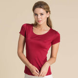 Silk round neck short sleeve women's T-shirt thin mulberry silk knitted bottoming shirt top - slipintosoft