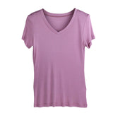 Silk v-neck short-sleeved t-shirt women's silk bottoming shirt women's top - slipintosoft