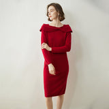 Womens Cashmere Dresses Bow Neck Cashmere Sheath Dress Slim Fit Holiday Party