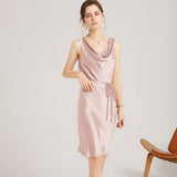 22 Momme Elegant Sleeveless Women's Silk Dress Cowl Neck Midi Silk Dress - slipintosoft