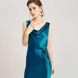 Sleeveless Cowl Neck Silk Midi Dresses Wedding Guest Party Dresses