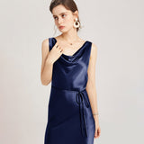 22 Momme Elegant Sleeveless Women's Silk Dress Cowl Neck Midi Silk Dress - slipintosoft