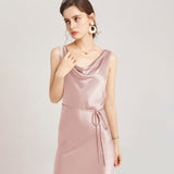 Sleeveless Cowl Neck Silk Midi Dresses Wedding Guest Party Dresses