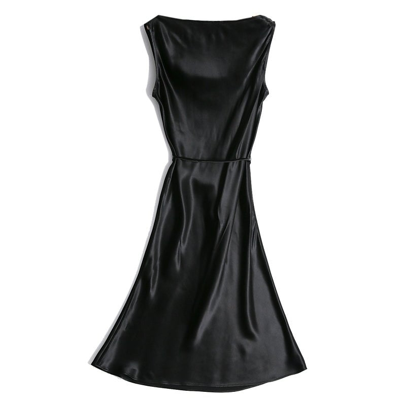 22 Momme Elegant Sleeveless Women's Silk Dress Cowl Neck Midi Silk Dress - slipintosoft