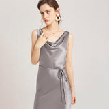 Sleeveless Cowl Neck Silk Midi Dresses Wedding Guest Party Dresses