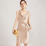 Sleeveless Cowl Neck Silk Midi Dresses Wedding Guest Party Dresses