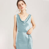 Sleeveless Cowl Neck Silk Midi Dresses Wedding Guest Party Dresses