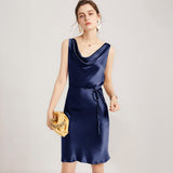 Sleeveless Cowl Neck Silk Midi Dresses Wedding Guest Party Dresses