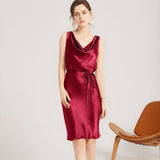 Sleeveless Cowl Neck Silk Midi Dresses Wedding Guest Party Dresses