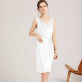 Sleeveless Cowl Neck Silk Midi Dresses Wedding Guest Party Dresses