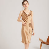 Sleeveless Cowl Neck Silk Midi Dresses Wedding Guest Party Dresses