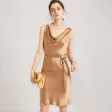 Sleeveless Cowl Neck Silk Midi Dresses Wedding Guest Party Dresses