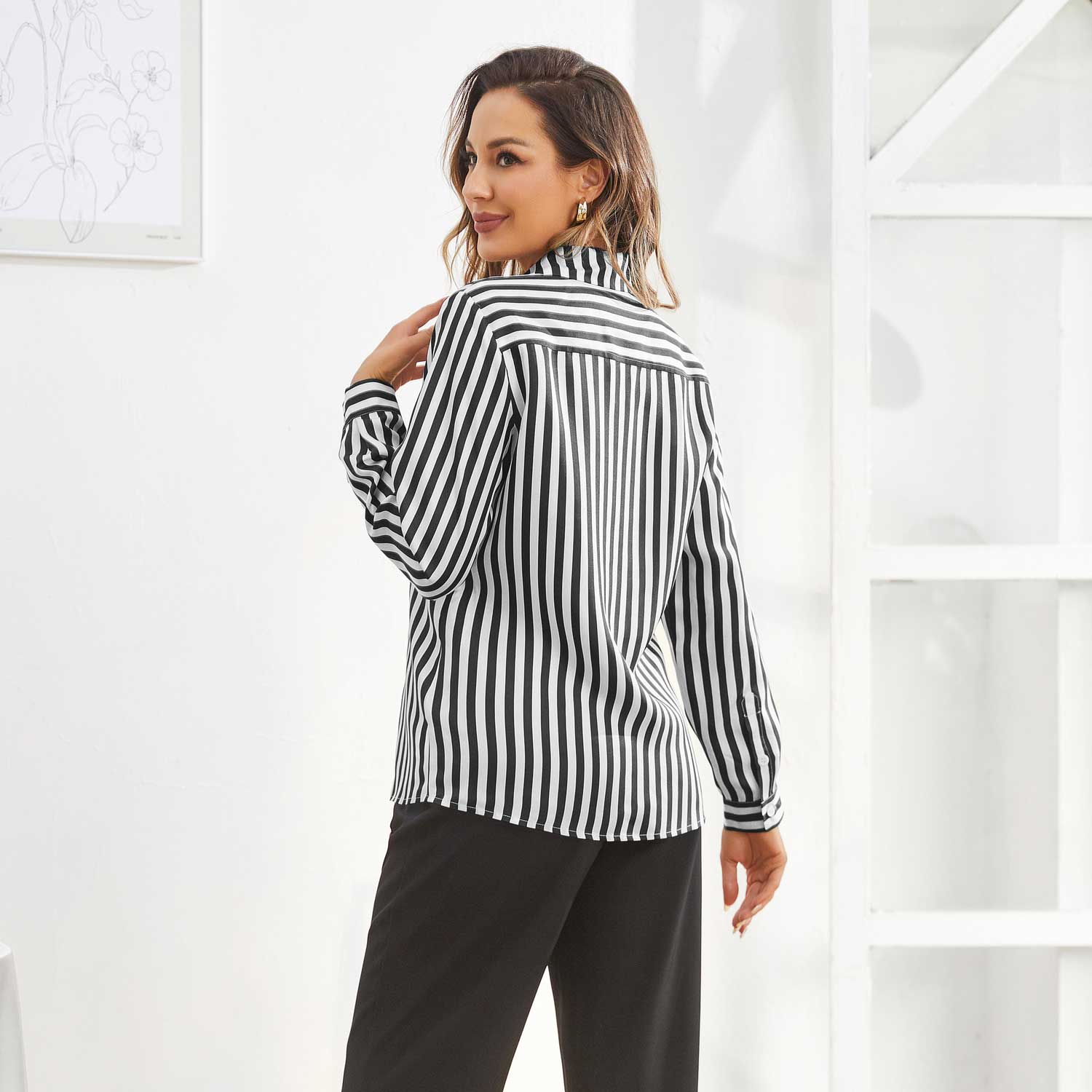 Stripe Silk Blouse for Women 100% Pure Silk Long Sleeves Silk Tops - slipintosoft