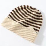 Striped Cashmere Hats for Adults Soft Knitted Cashmere Beanie Fall Winter - slipintosoft