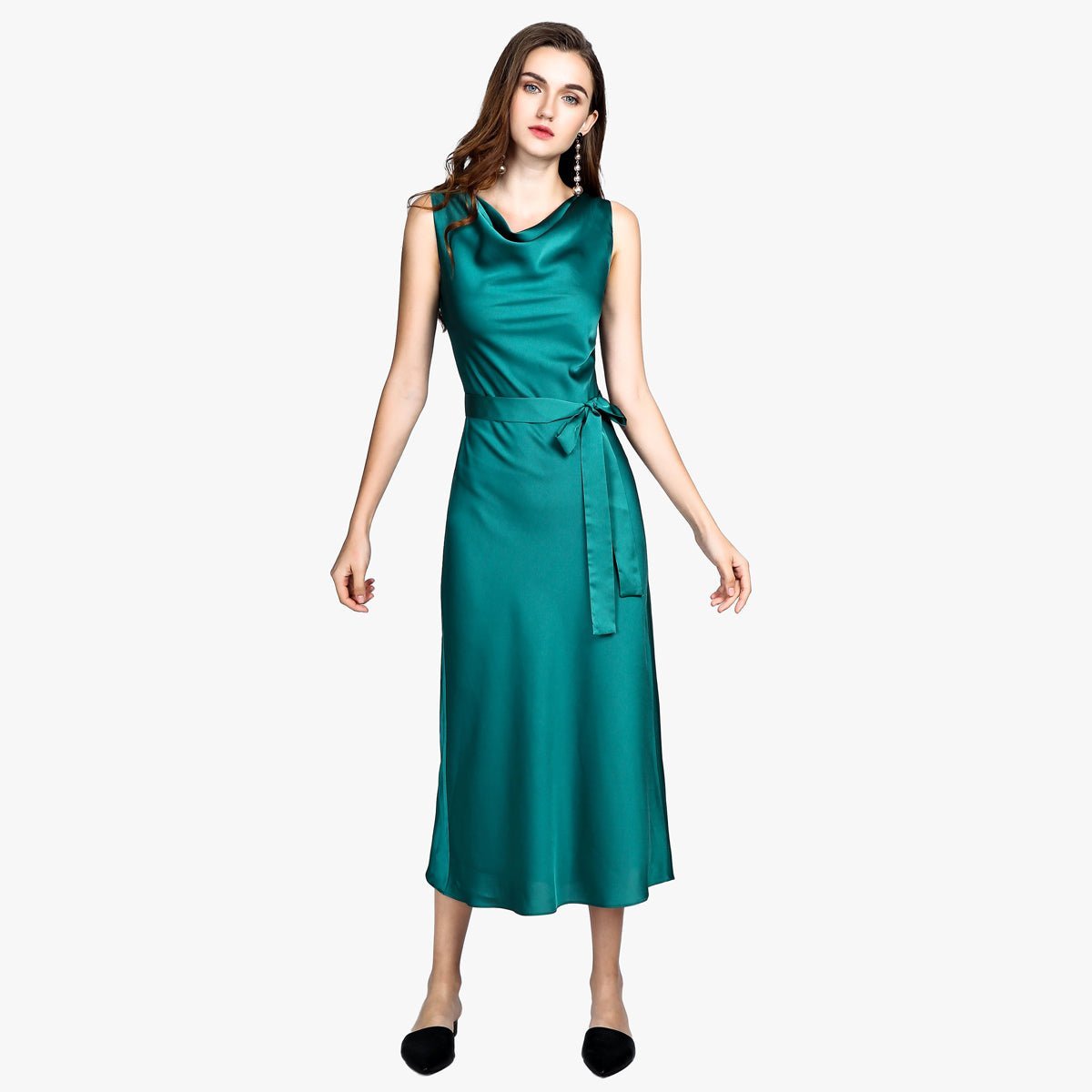 Summer Guest Party Silk Dress Sleeveless Cowl Neck Silk Dresses