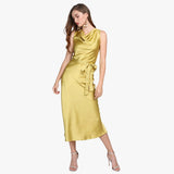 Summer Guest Party Silk Dress Sleeveless Cowl Neck Silk Dresses