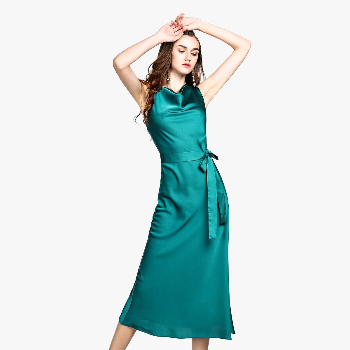 Ladies sleeveless Cowl Neck Silk Dress - slipintosoft