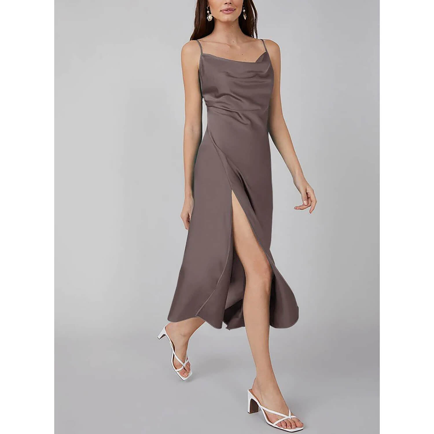 Sexy Cowl Neck Long Silk Dresses With Side Slit - slipintosoft