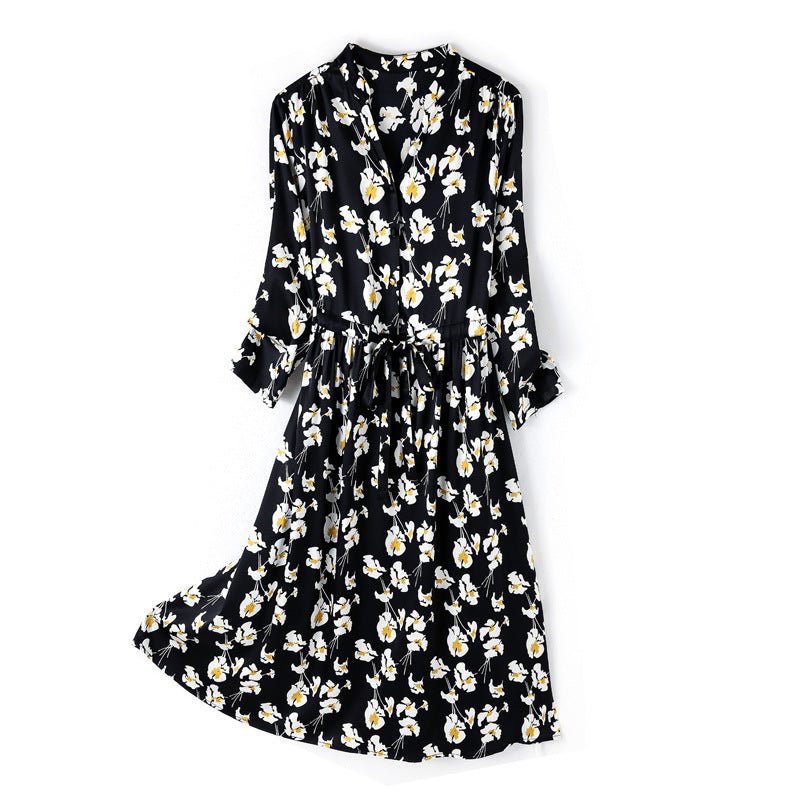 Summer Silk Floral Dress Long Sleeve Wedding Guest Party Dresses
