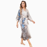 women's Flower Silk Kimono Robe long Flower Print pure Silk Kimono - slipintosoft