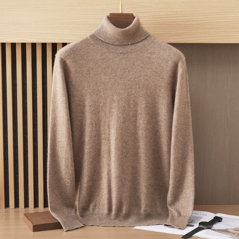 Turtleneck Cashmere Sweater for Men Soft Cashmere Pullover with Ribbing Edge Wool Cashmere Sweater for Men