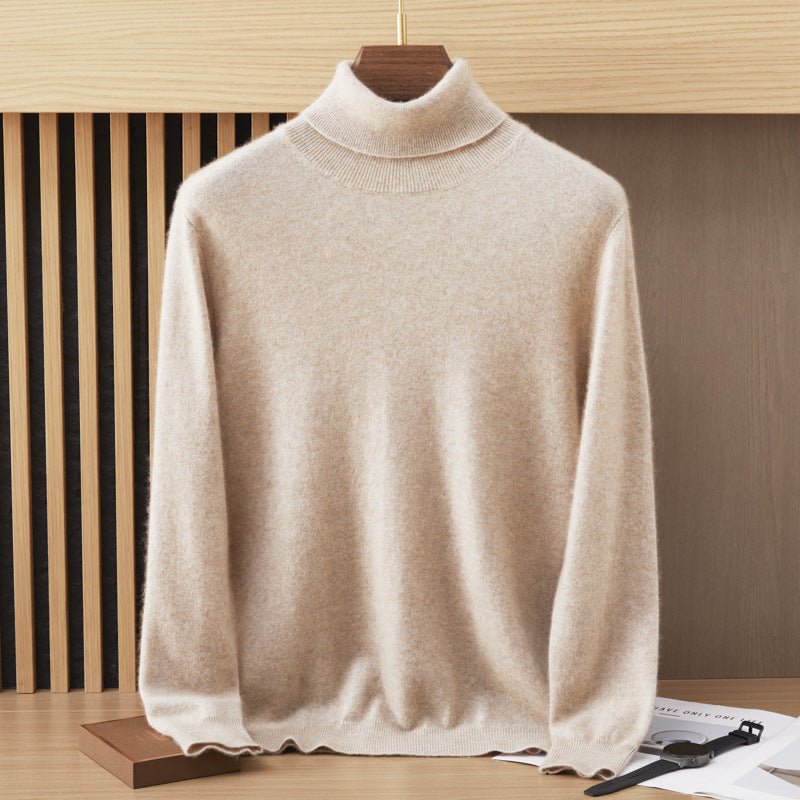 Turtleneck Cashmere Sweater for Men Soft Cashmere Pullover with Ribbing Edge Wool Cashmere Sweater for Men