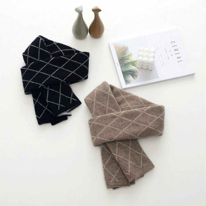 Unisex Diamond Pattern Cashmere Scarf Thick Cashmere Winter Warp
