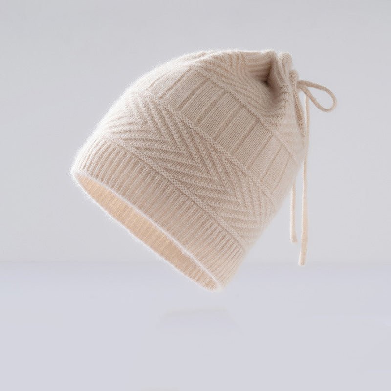 Unisex Drawstring Cashmere Knit Hat Versatile Cashmere Beanie