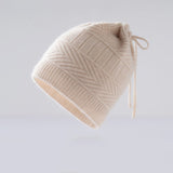 Unisex Drawstring Cashmere Knit Hat Versatile Cashmere Beanie