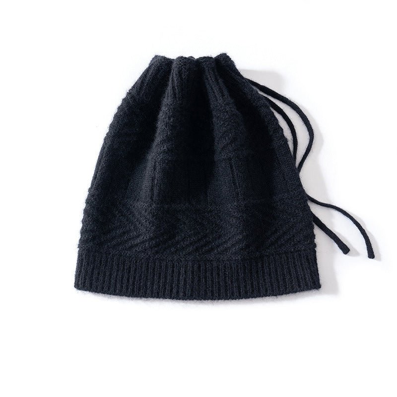 Unisex Drawstring Cashmere Knit Hat Versatile Cashmere Beanie
