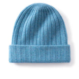 Unisex Ribbed Cashmere Beanie Hat Cashmere Winter Cap Knit Cuffed Multi Colors Blue M