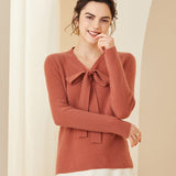 V Neck Cashmere Sweater For Women Tie Long Sleeve Cashmere Sweater - slipintosoft