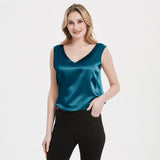 V Neck Women's Sleeveless Silk Tops Shirt