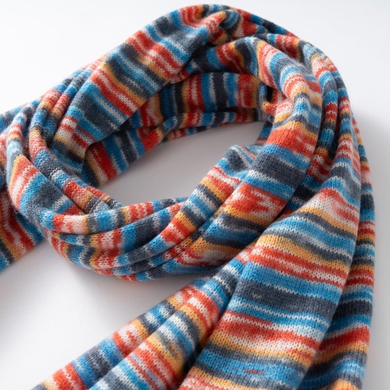 Vibrant Striped Cashmere Scarf Colorful Cashmere Knit Winter Wrap