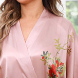 Vintage Floral Pattern Women Luxury Long 100% Pure Mulberry Silk Kimono Robe - slipintosoft