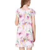 Women Floral Printed Loose Silk Nightgown Round Neck silk Dresses