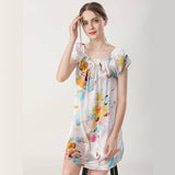 Women Floral Printed Loose Silk Nightgown Round Neck silk Dresses