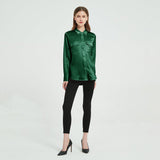 Women Silk Blouse 100% Pure Long Sleeve Silk Blouses with Flap Pockets - slipintosoft