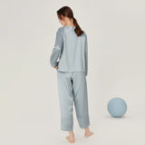 Womens Classic Silk Pajamas Set Round Neck Long Silk Sleepwear - slipintosoft