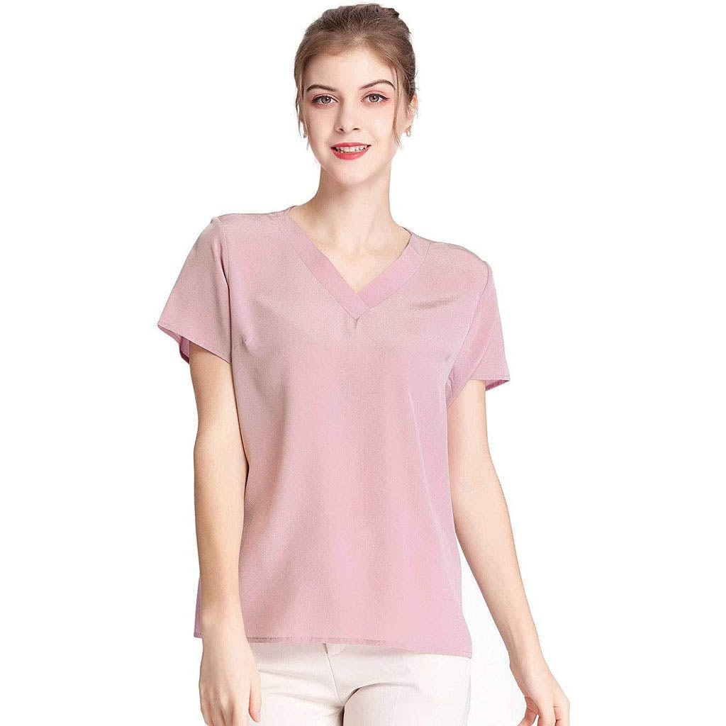 Women Mulberry Silk T-Shirt Short Sleeve V Neck Tank Ladies Silk Shirt - slipintosoft