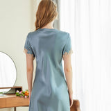 V neck Lace Silk Nightgown Short Sleeves for Women - slipintosoft