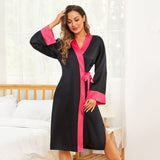 Women Sexy Black Pink 100% Pure Mulberry Silk Robe Self - tie Silk Bridesmaid Robes - slipintosoft