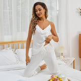 Women Silk Camisole Pajama Set V - neck Sleeveless Silk Cami